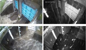 WEBカメラによる、樋管ゲート・水路監視映像（洪水時）