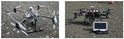 図−8 レーザスキャナを搭載したドローンの例(左が中日本航空(株),右がルーチェサーチ