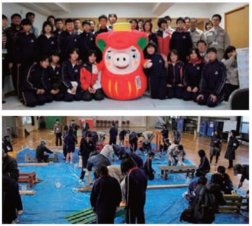 【写真− 4】所通東アパートにおける社会科見学会の様子(上),交流会の様子(下)