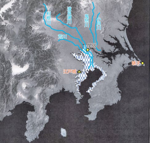 江戸時代の関東平野の河川再現図