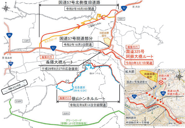 熊本市街地と南阿蘇村を結ぶ道路ネットワーク