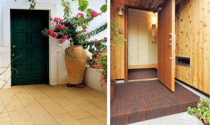 戸建住宅の玄関を高級感ある空間に演出する高意匠の外装床タイル 戸建住宅の玄関を高級感ある空間に演出する高意匠の外装床タイル
