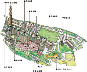 防衛省市ヶ谷庁舎群の配置図